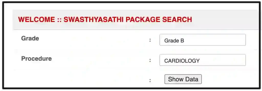 Swasthya Sathi Card Package List Details  and Swasthya Sathi Package rate( GRADE -B) (CARDIOLOGY)