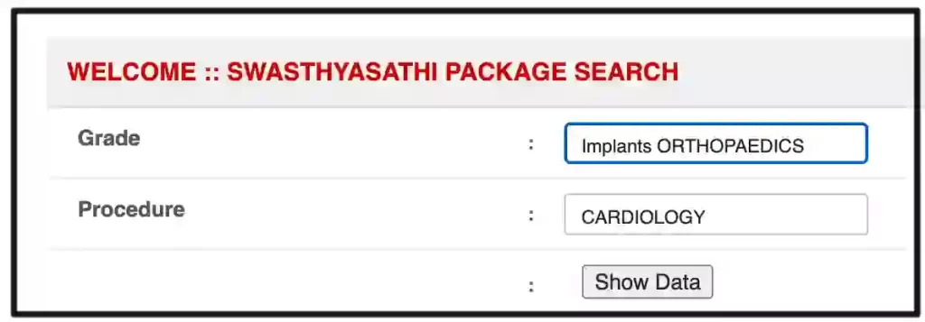 Swasthya Sathi Card Package List Details  and Swasthya Sathi Package rate (Implants Othopaedics) (CARDIOLOGY)