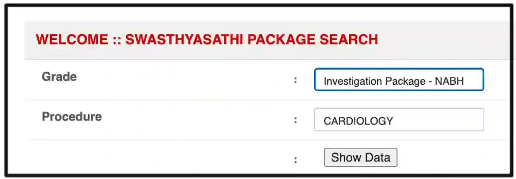 Swasthya Sathi Card Package List Details  and Swasthya Sathi Package rate (Investigation Package - NABH) (CARDIOLOGY)