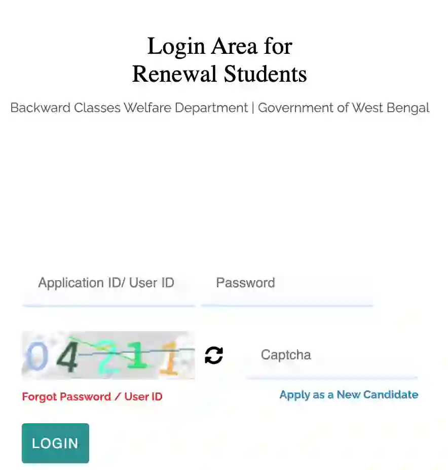 login area for Renewal Students