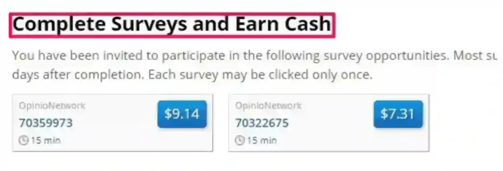Complete survey and earn cash