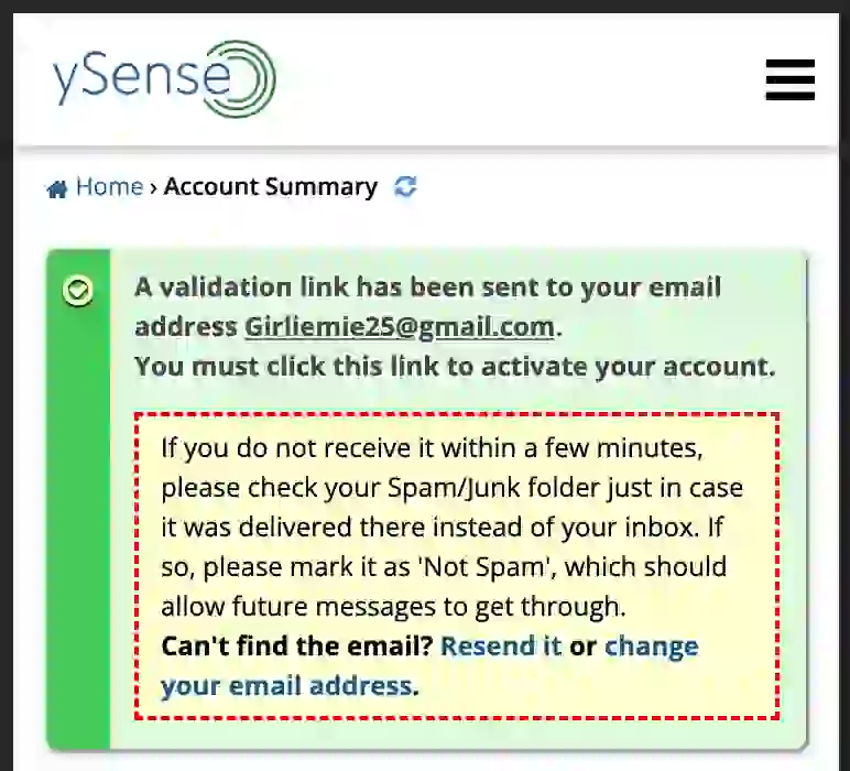 Ysense email activation 2023