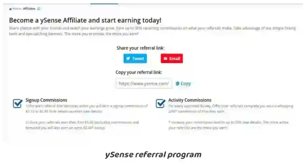 Ysense referral program link
