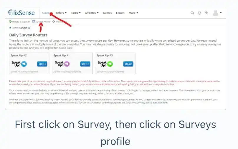 click on survey profile